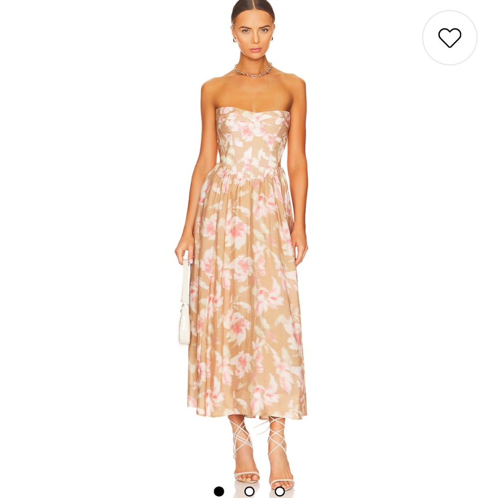 Bardot Strapless Floral Maxi Dress in Beige and Pink - Picture 2 of 10